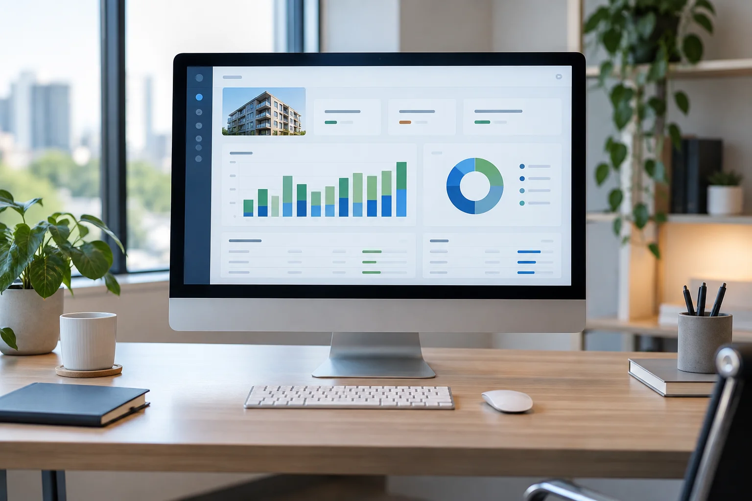 Property management accounting dashboard screen showing AppFolio bank reconciliation charts with no person visible